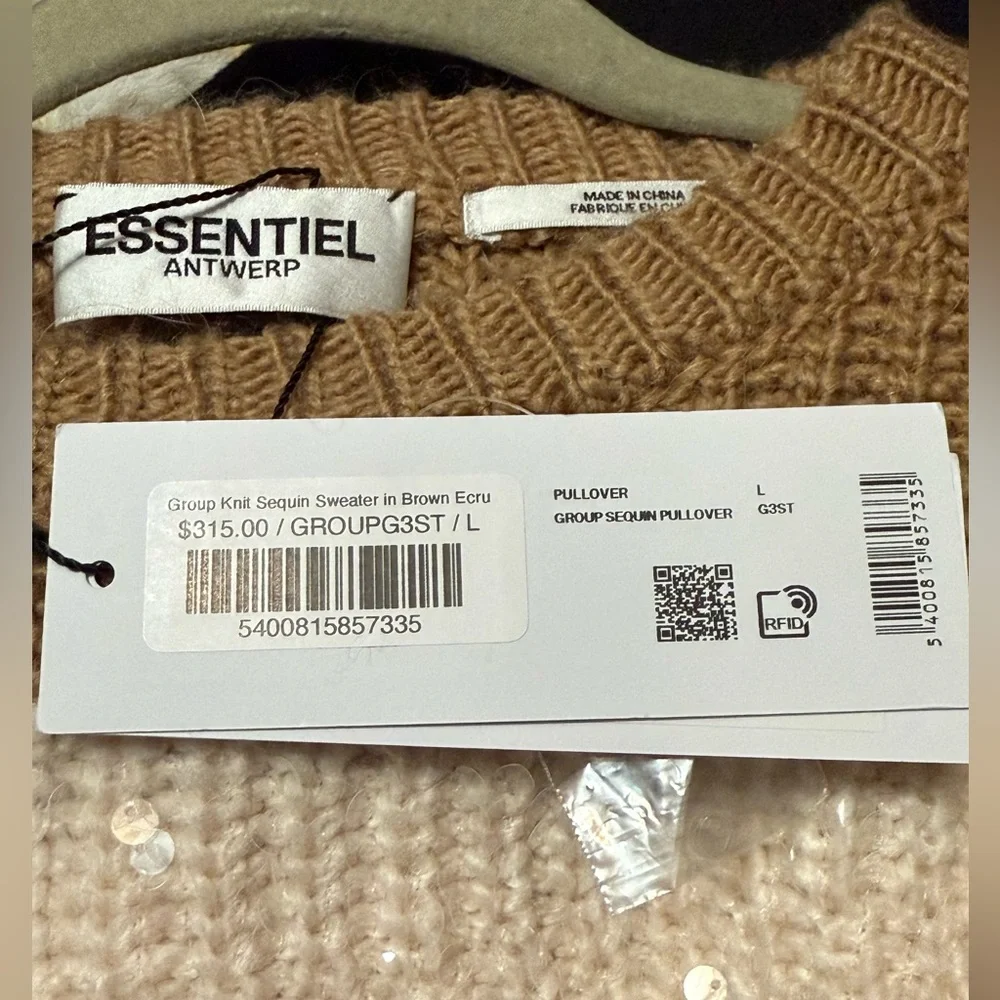 Brown and Cream Striped Sequin Knit Sweater - Picture 5 of 7